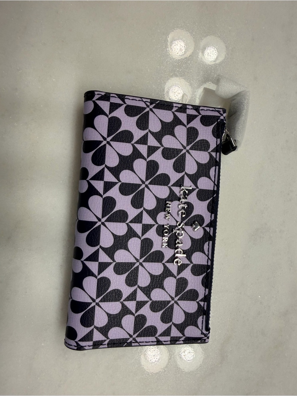 kate spade Black and Lavender Floral Zip Card Holder